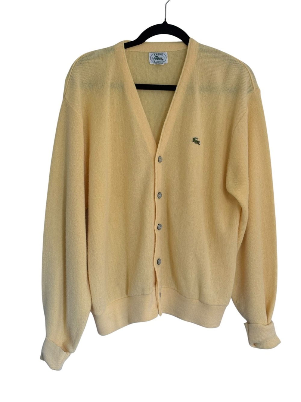 Lacoste Vintage Butter Yellow V-Neck Button Grandpa Cardigan, sz M